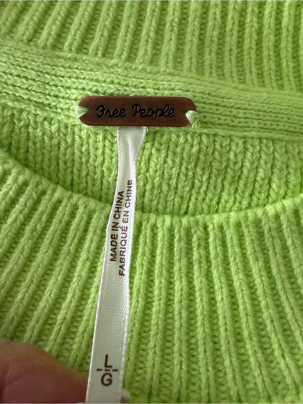 Free People Neon Lime Ribbed Crewneck Sweater - Picture 3 of 8